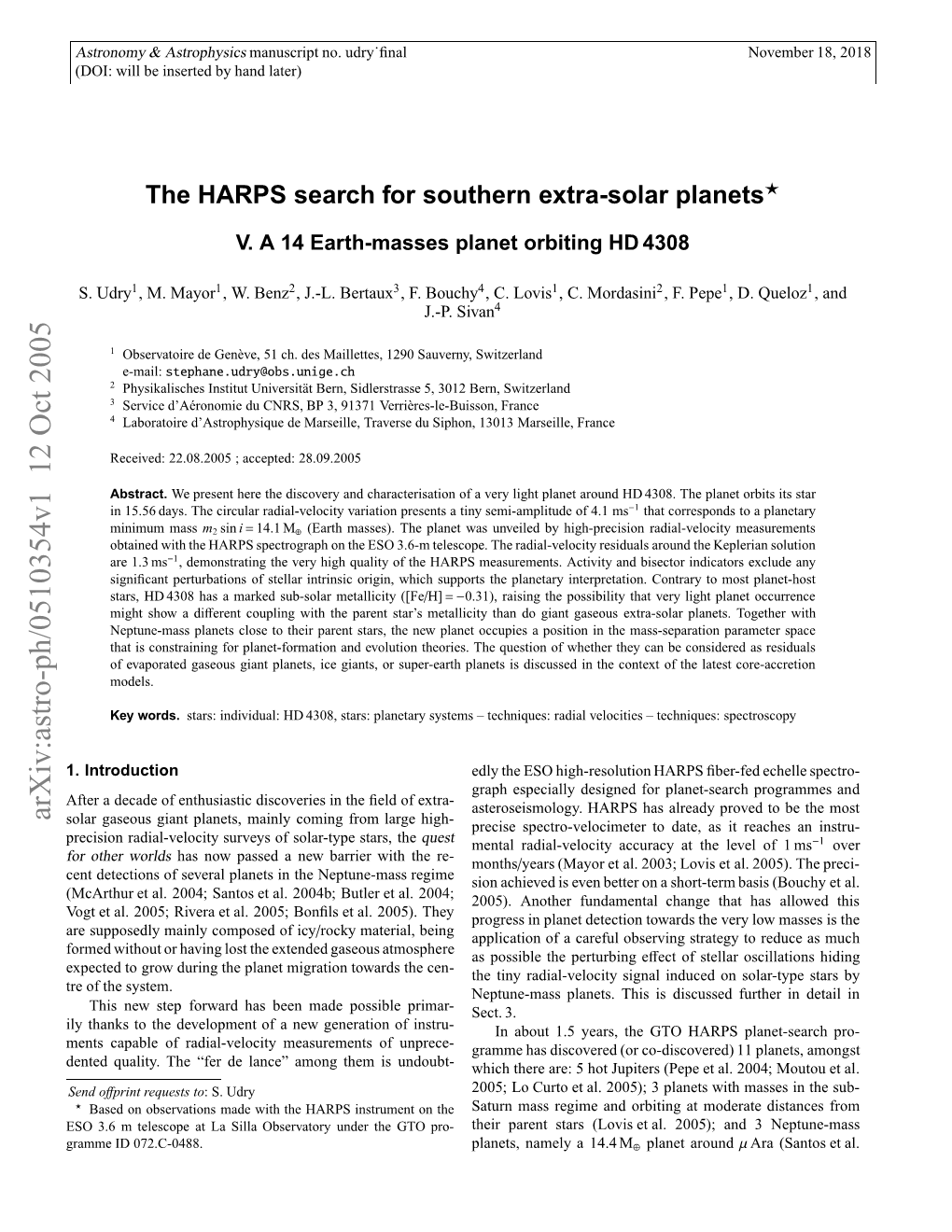 The HARPS Search for Southern Extra-Solar Planets V. a 14 Earth