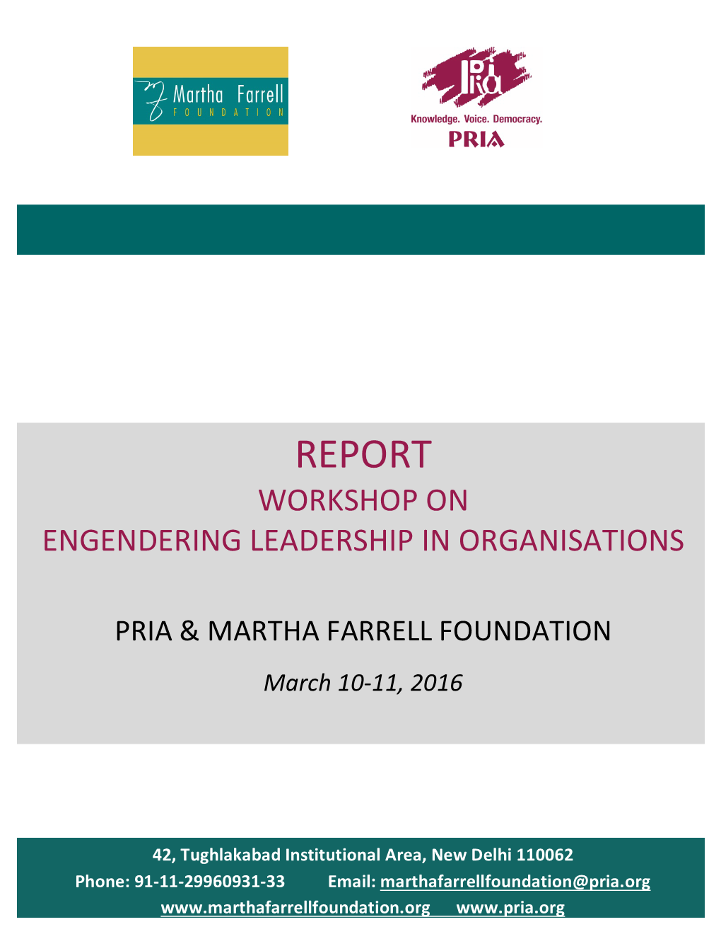 Report Workshop on Engendering Leadership in Organisations