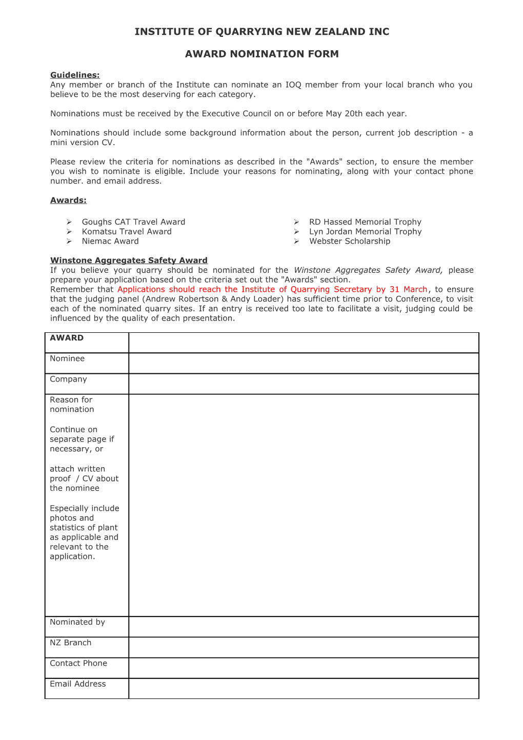 Insitute of Quarrying New Zealand Inc