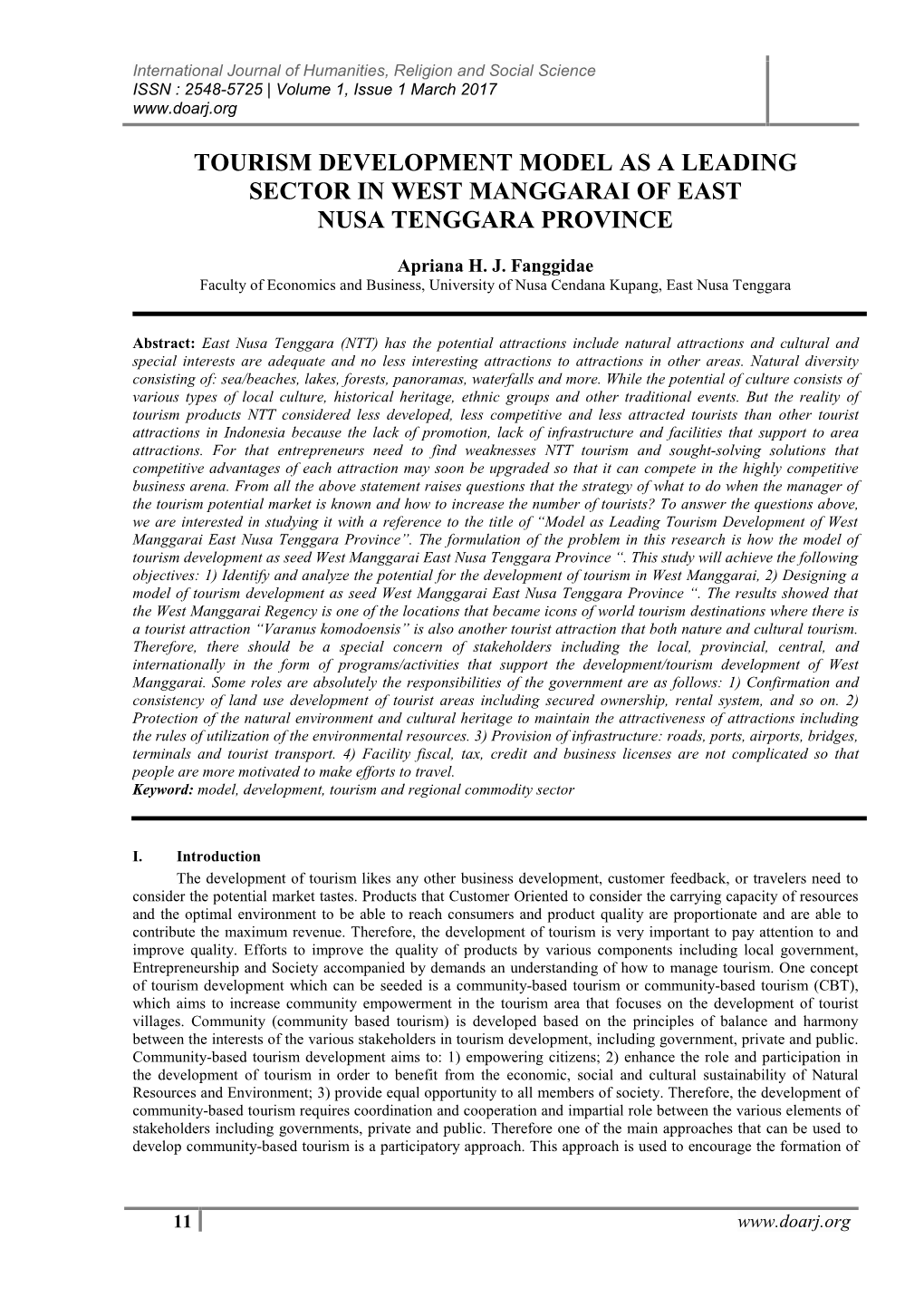 Tourism Development Model As a Leading Sector in West Manggarai of East Nusa Tenggara Province