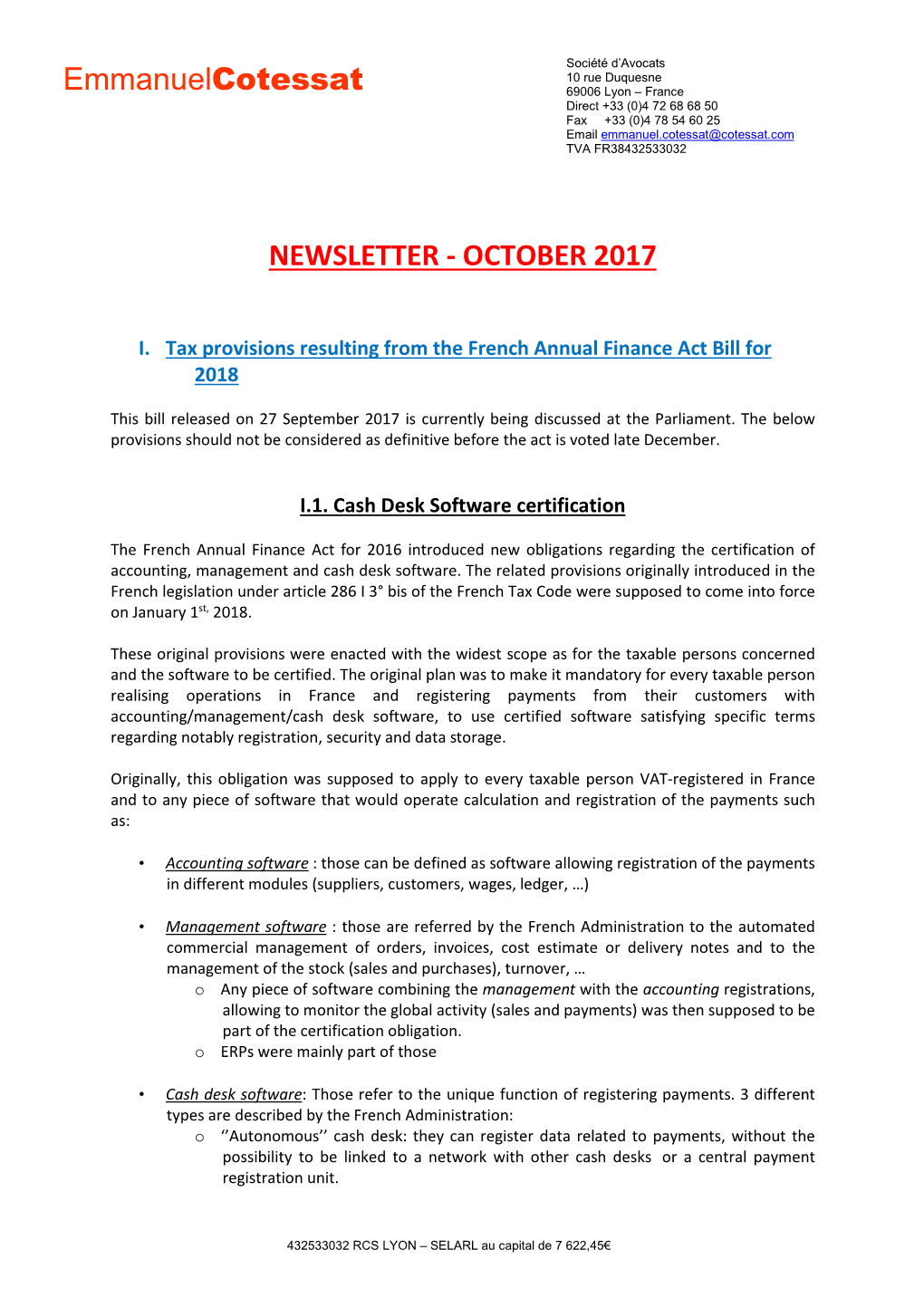 Cotessat Newsletter October 2017