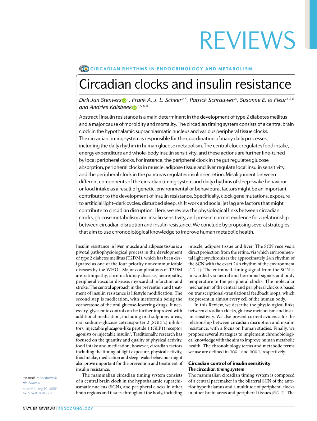 Circadian Clocks and Insulin Resistance