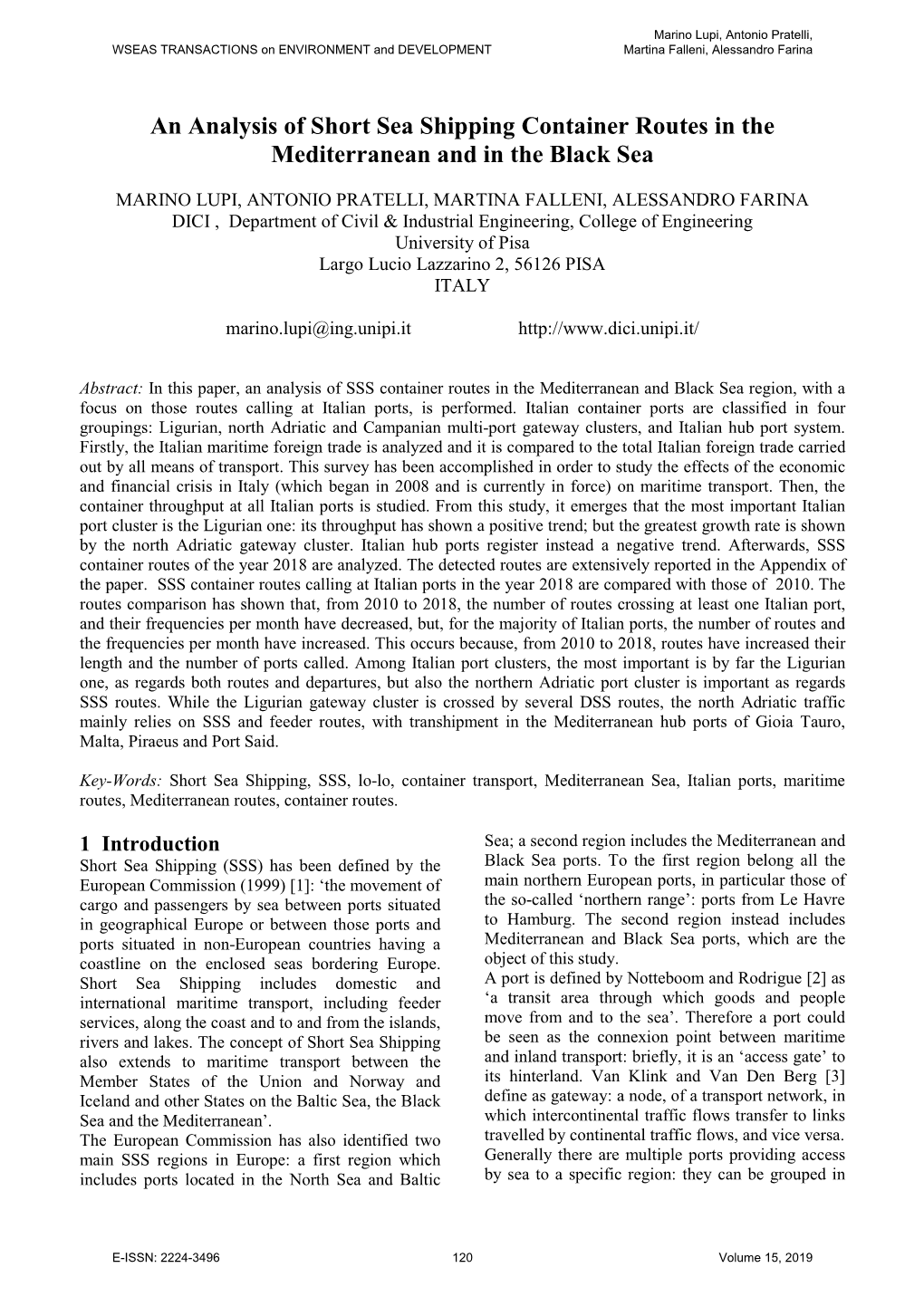 An Analysis of Short Sea Shipping Container Routes in the Mediterranean and in the Black Sea