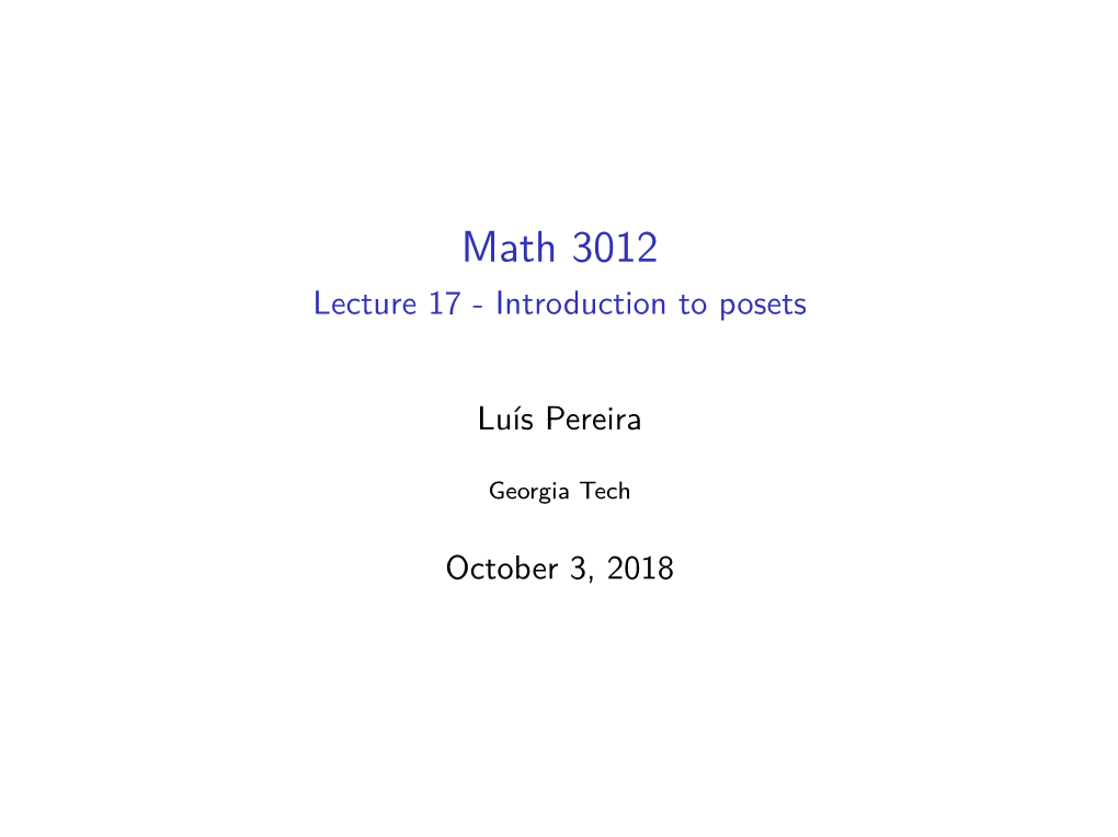 Math 3012 Lecture 17 - Introduction to Posets