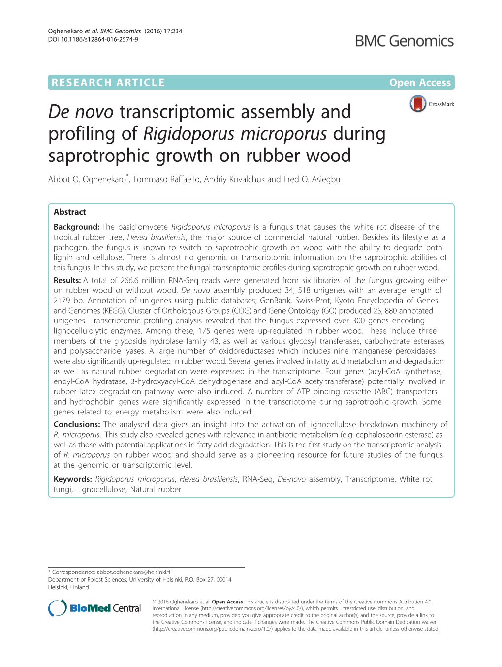 Rigidoporus Microporus During Saprotrophic Growth on Rubber Wood Abbot O