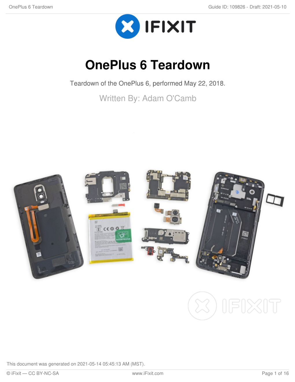 Oneplus 6 Teardown Guide ID: 109826 - Draft: 2021-05-10