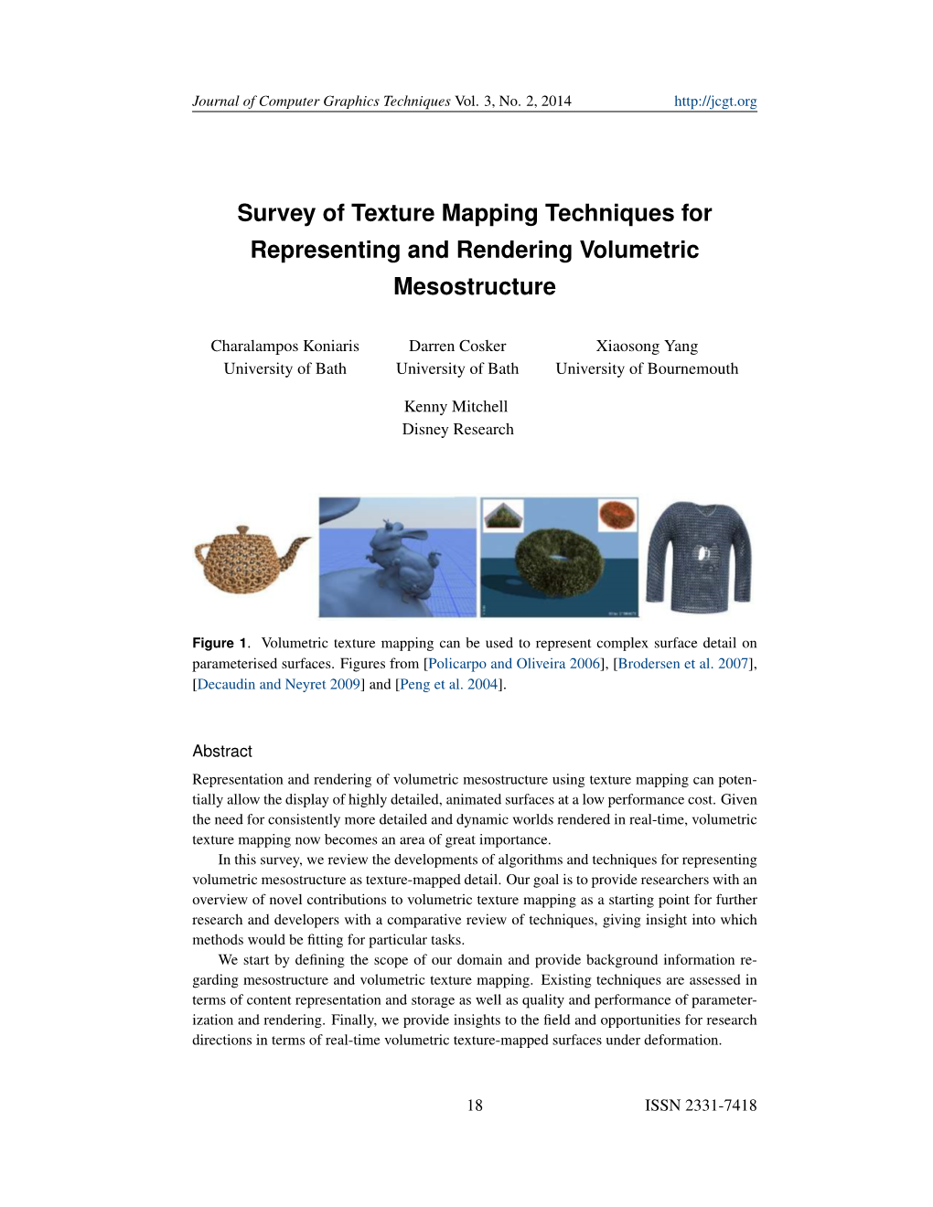 Survey of Texture Mapping Techniques for Representing and Rendering Volumetric Mesostructure