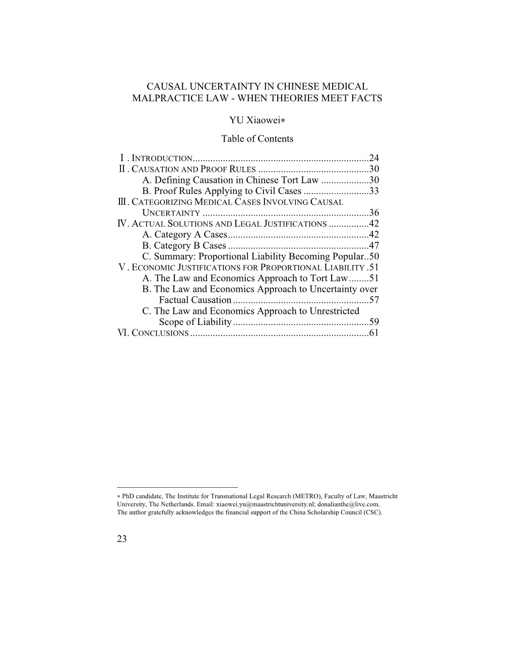 Causal Uncertainty in Chinese Medical Malpractice Law - When Theories Meet Facts