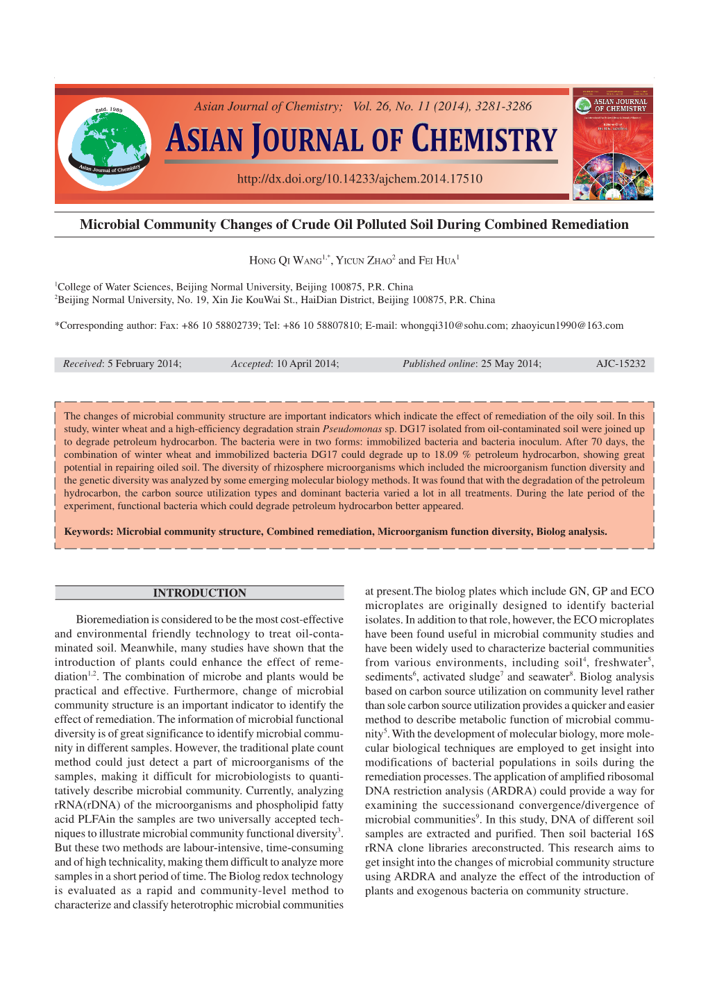 Asian Journal of Chemistry Asian Journal Of