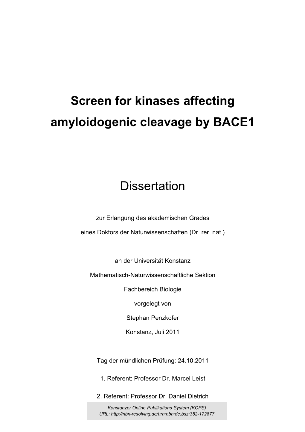 Screen for Kinases Affecting Amyloidogenic Cleavage by BACE1