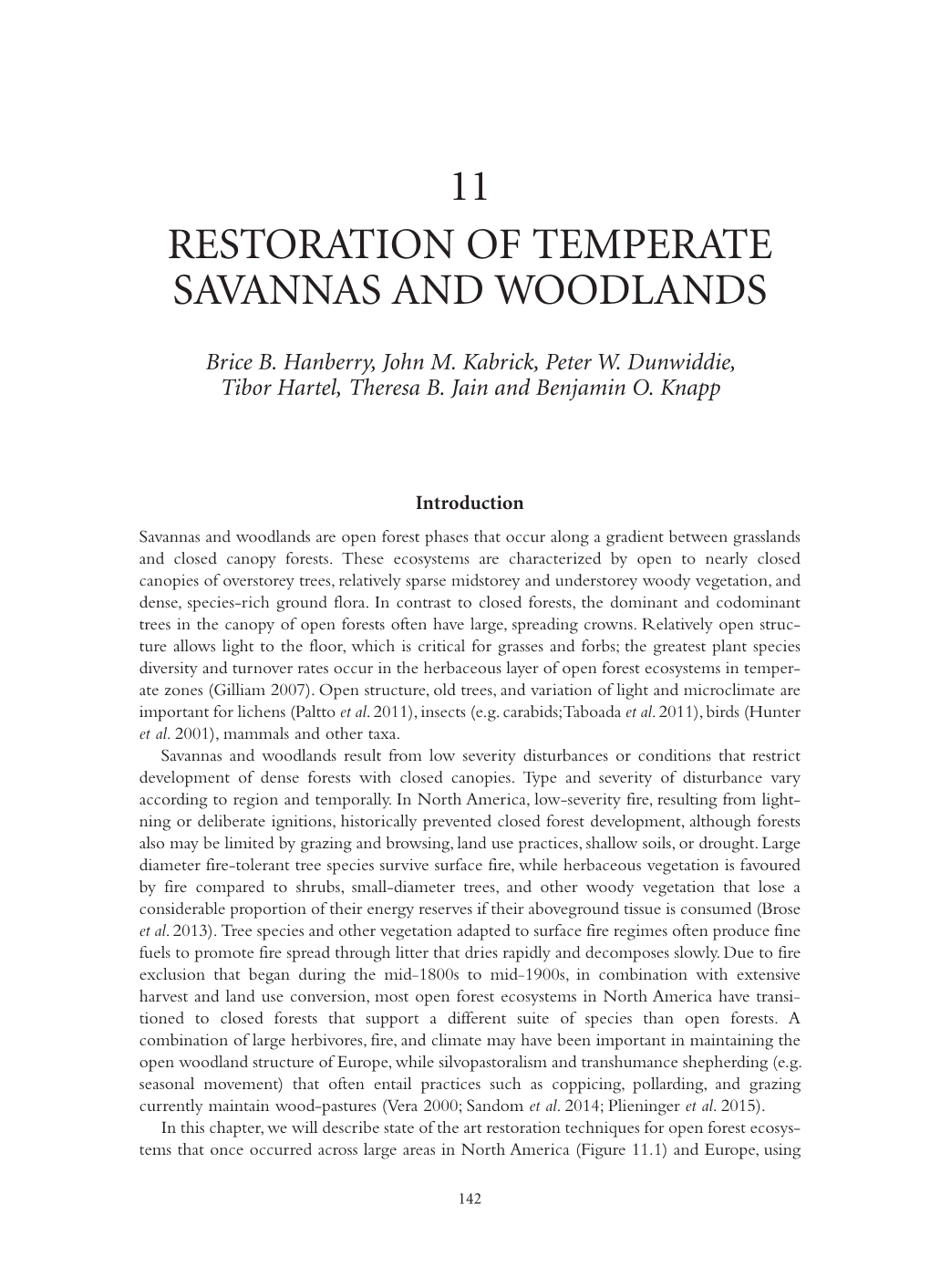 Restoration of Temperate Savannas and Woodlands