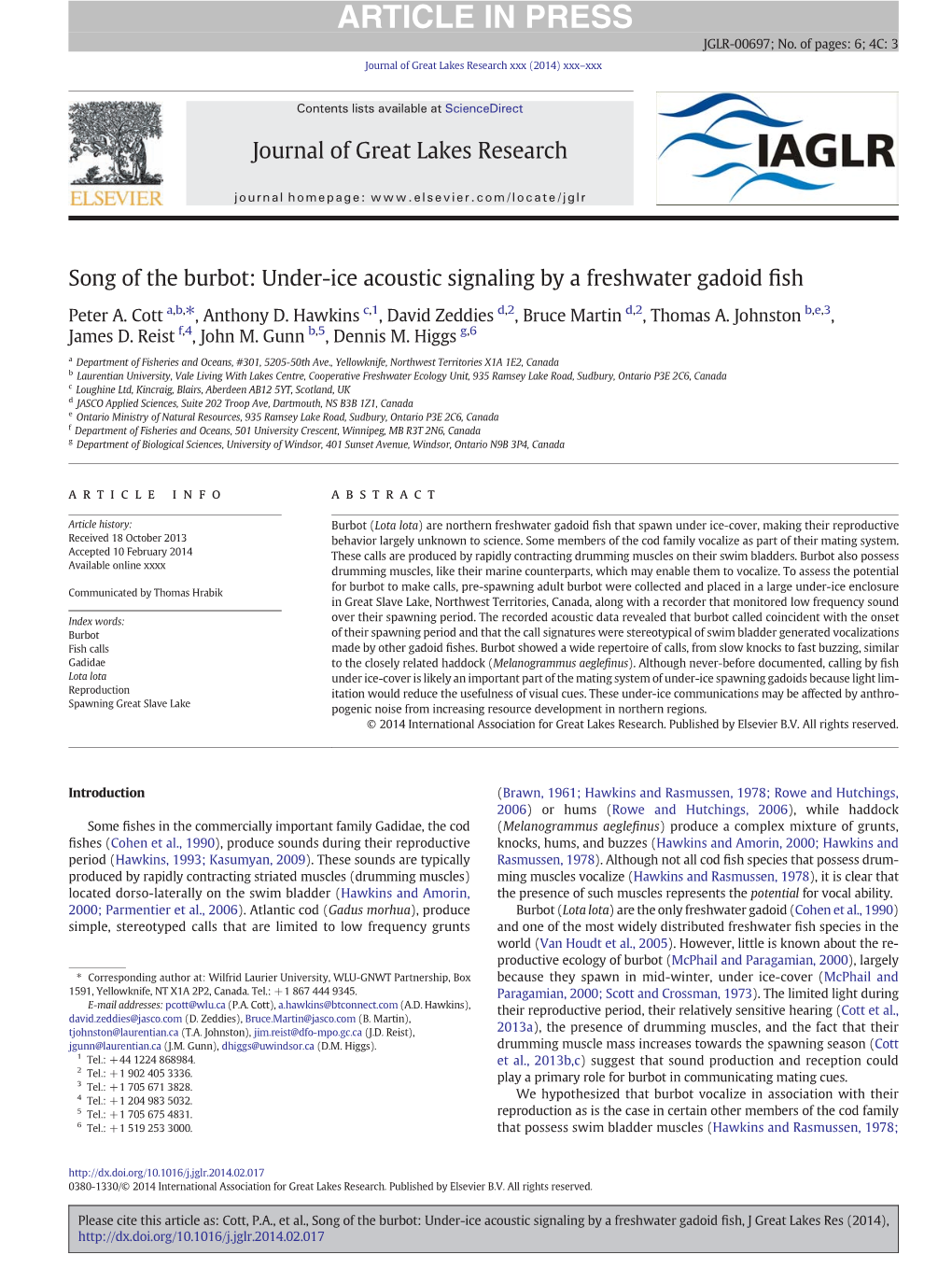 Song of the Burbot: Under-Ice Acoustic Signaling by a Freshwater Gadoid ﬁsh