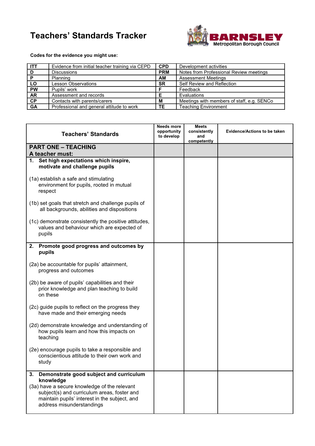 Teachers Standards Tracker