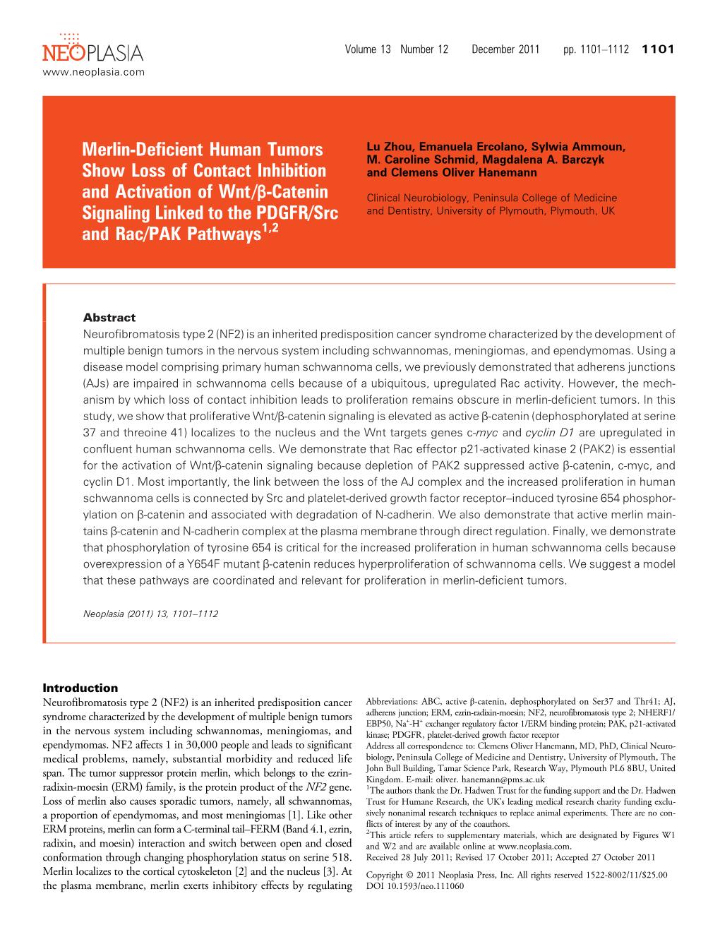 Merlin-Deficient Human Tumors Show Loss of Contact Inhibition And