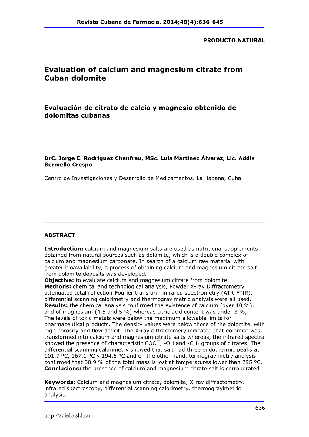 Evaluation of Calcium and Magnesium Citrate from Cuban Dolomite