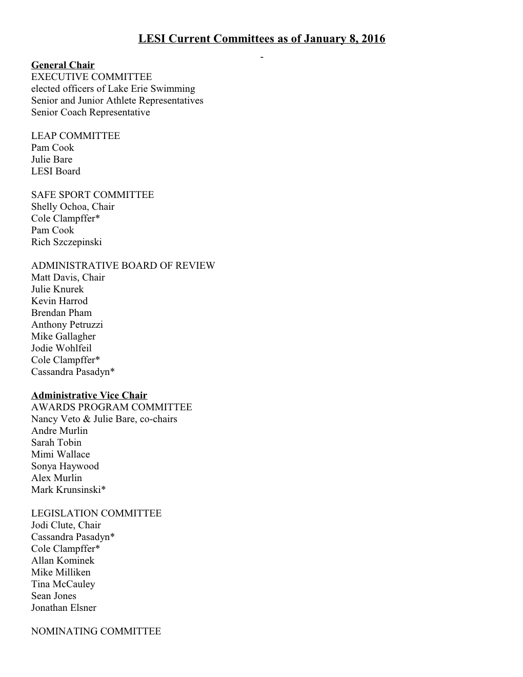 LESI Current Committees As of January 8, 2016