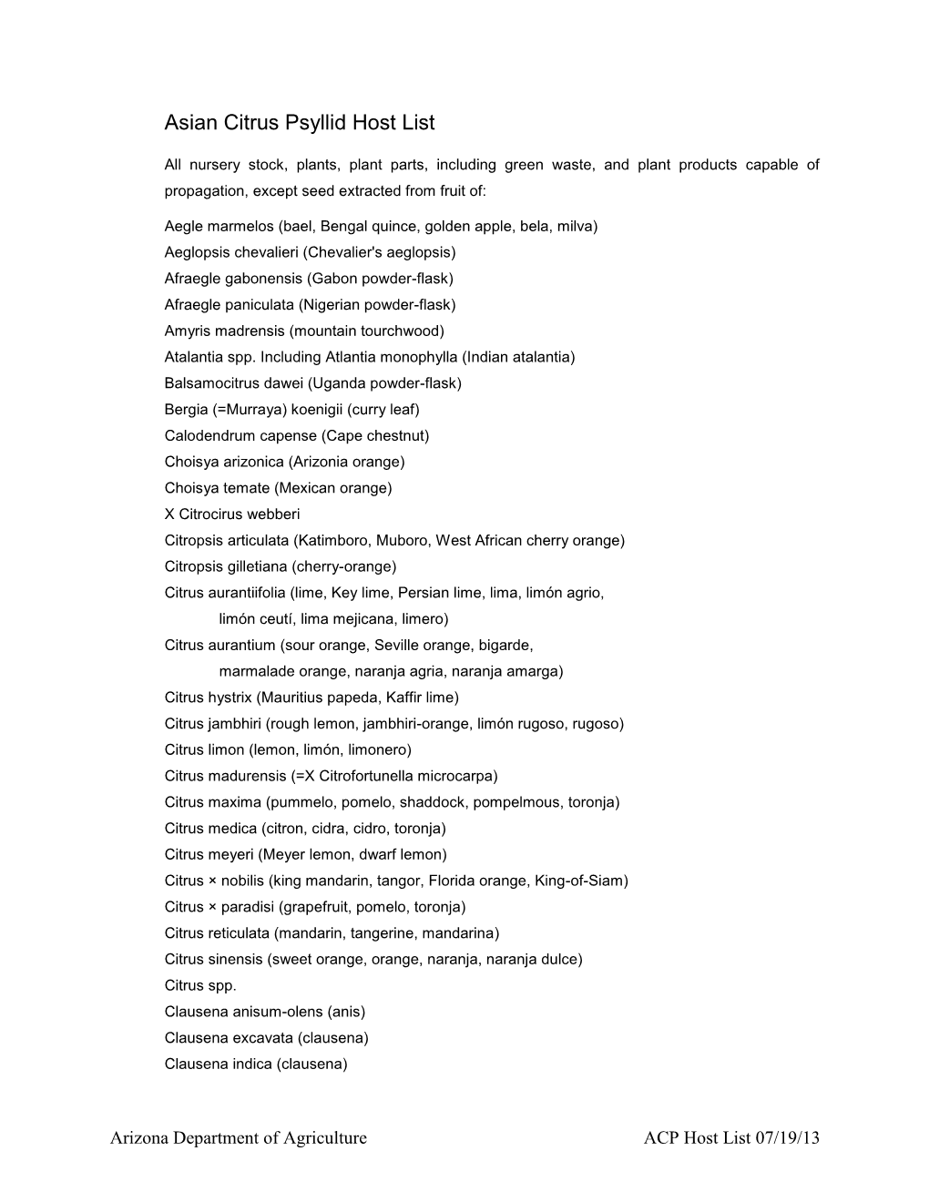 Asian Citrus Psyllid Host List