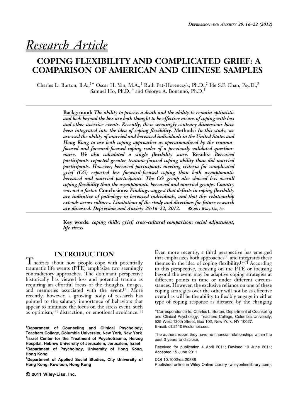 Coping Flexibility and Complicated Grief: a Comparison of American and Chinese Samples