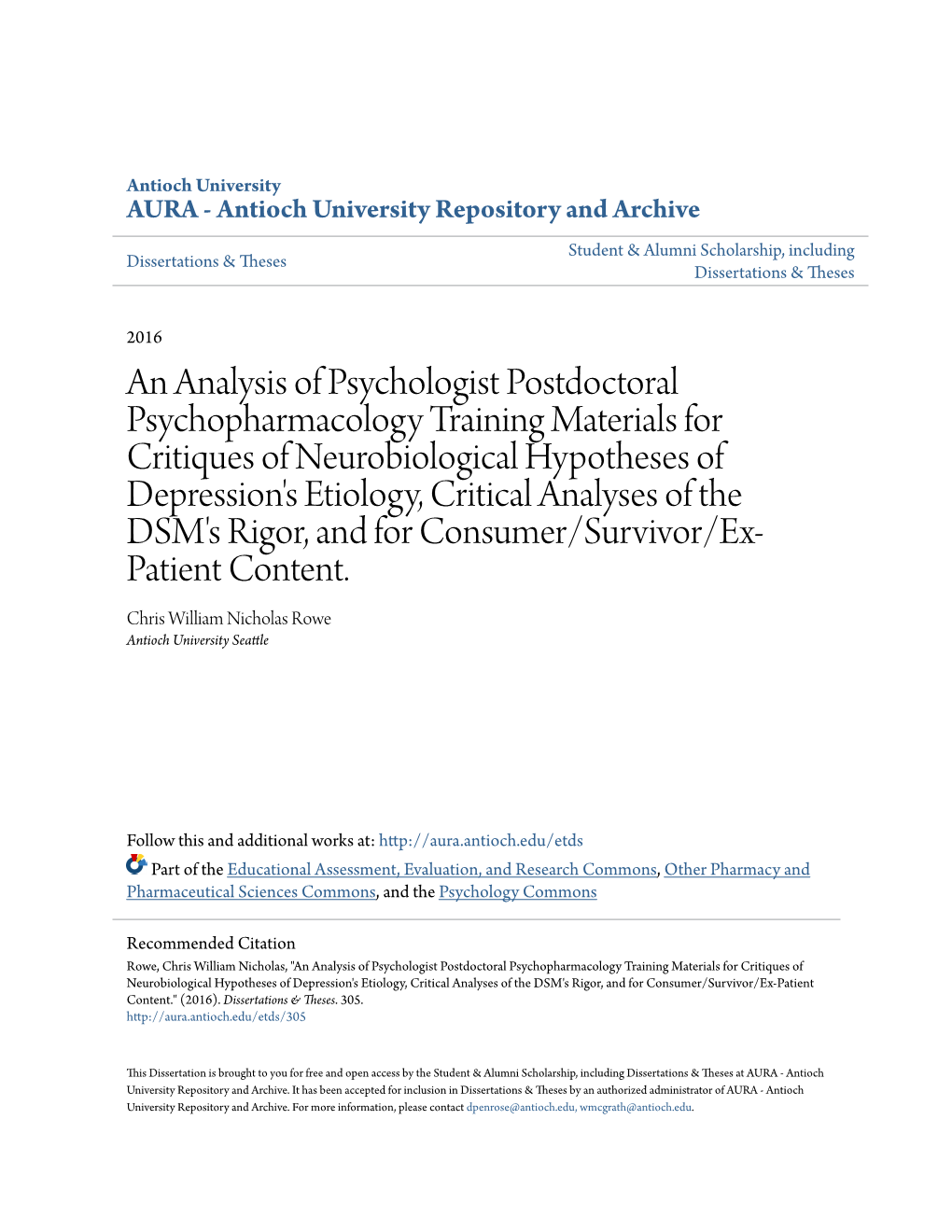 An Analysis of Psychologist Postdoctoral Psychopharmacology