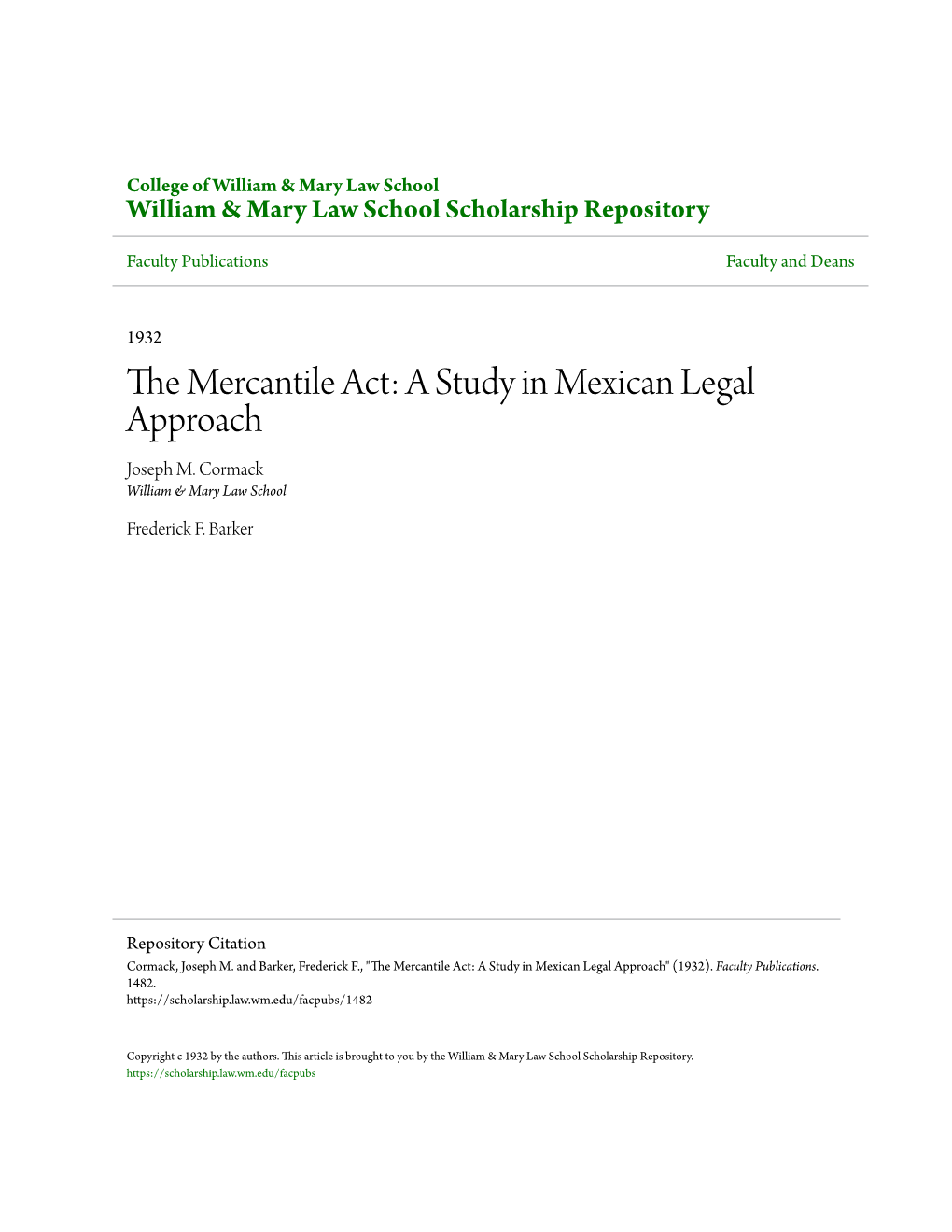 THE MERCANTILE ACT: a STUDY in MEXICAN LEGAL Approacht