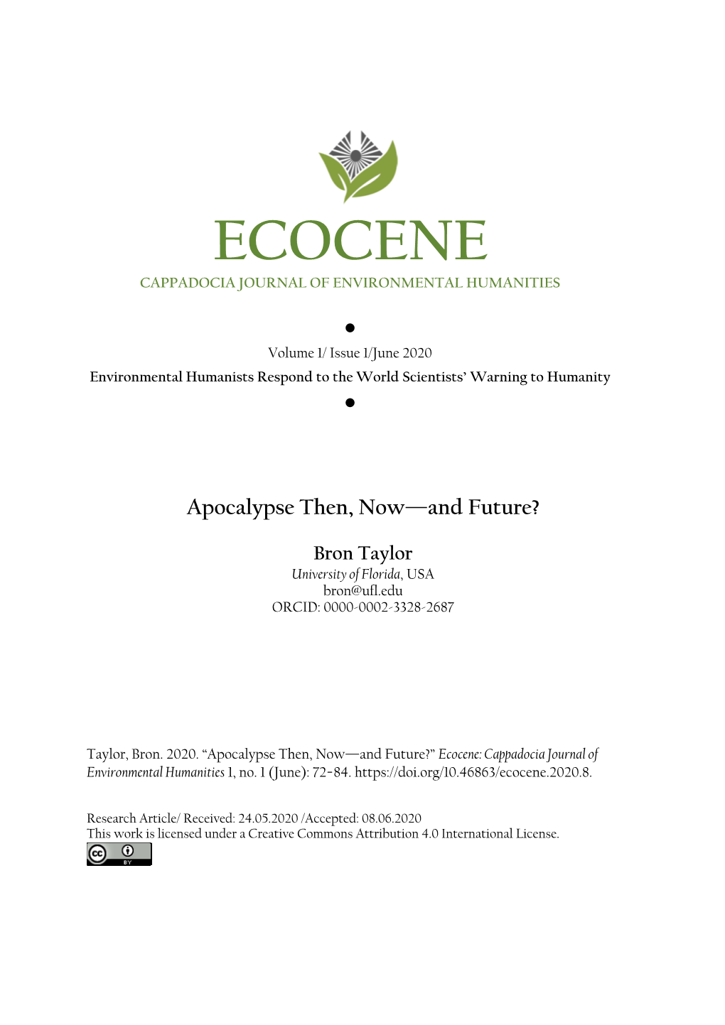 Ecocene Cappadocia Journal of Environmental Humanities