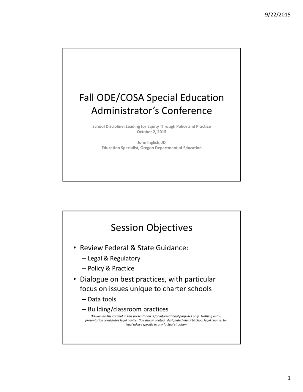 Fall ODE/COSA Special Education Administrator's Conference Session