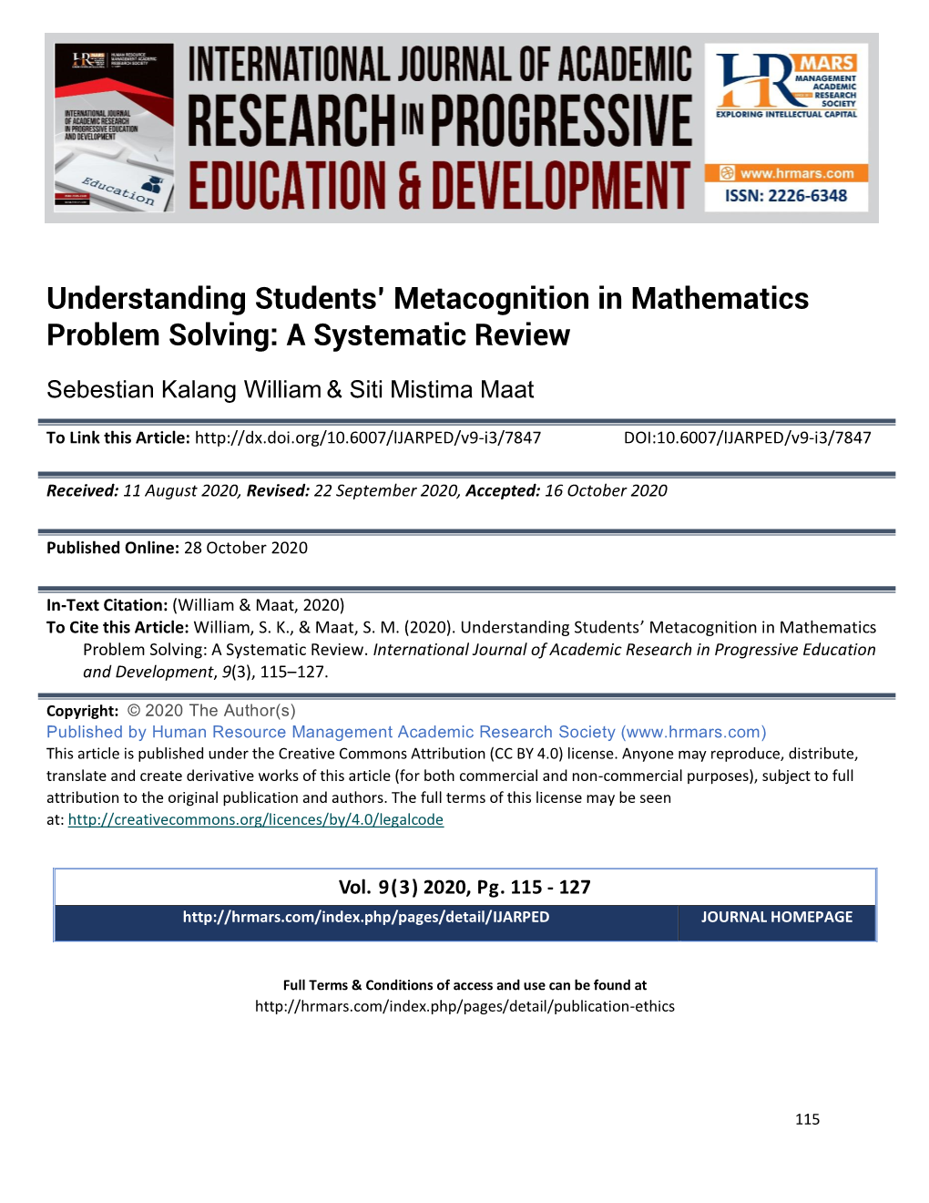 Understanding Students' Metacognition in Mathematics