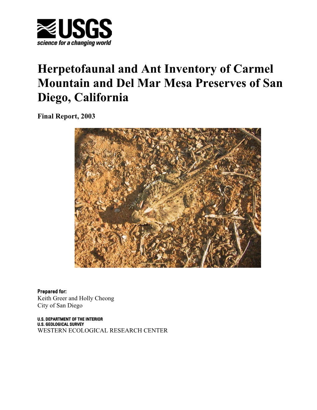 Herpetofaunal and Ant Inventory of Carmel Mountain and Del Mar Mesa Preserves of San Diego, California