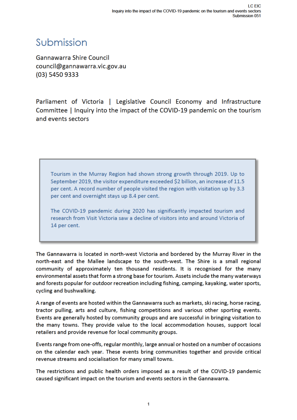 Financial Impacts on the Tourism and Events Sector in the Gannawarra As a Result of the COVID-19 Pandemic