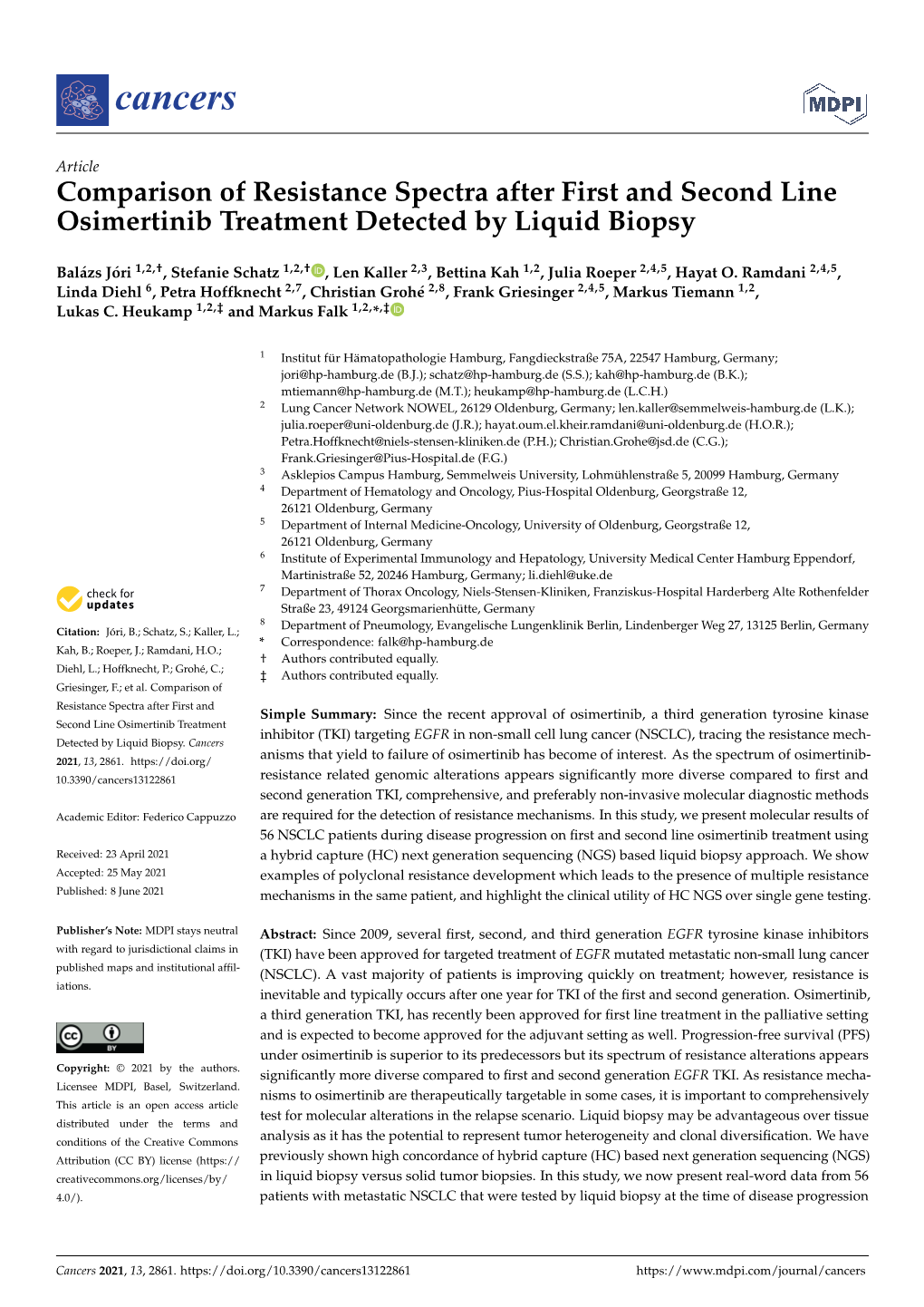 Comparison of Resistance Spectra After First and Second Line Osimertinib Treatment Detected by Liquid Biopsy