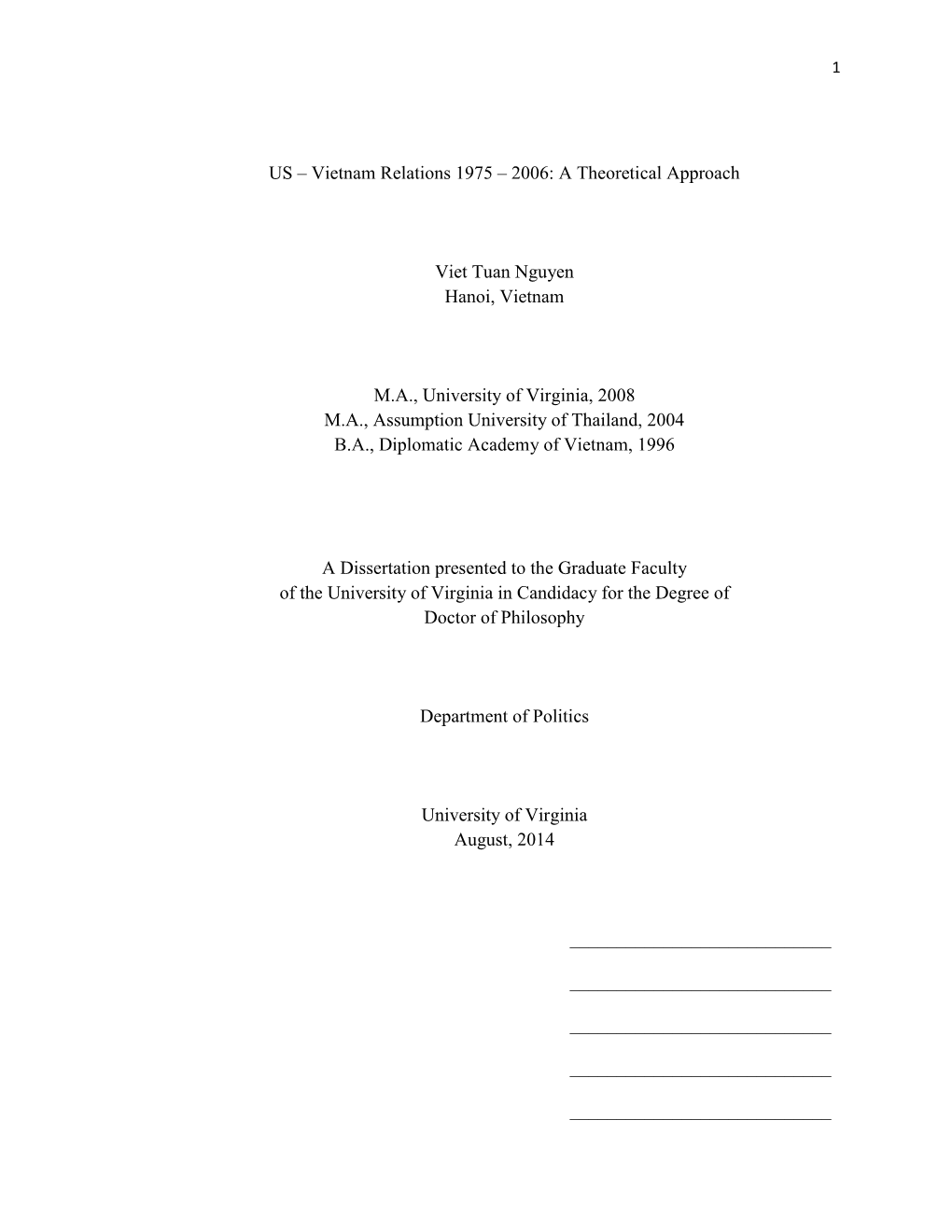 Vietnam Relations 1975 – 2006: a Theoretical Approach