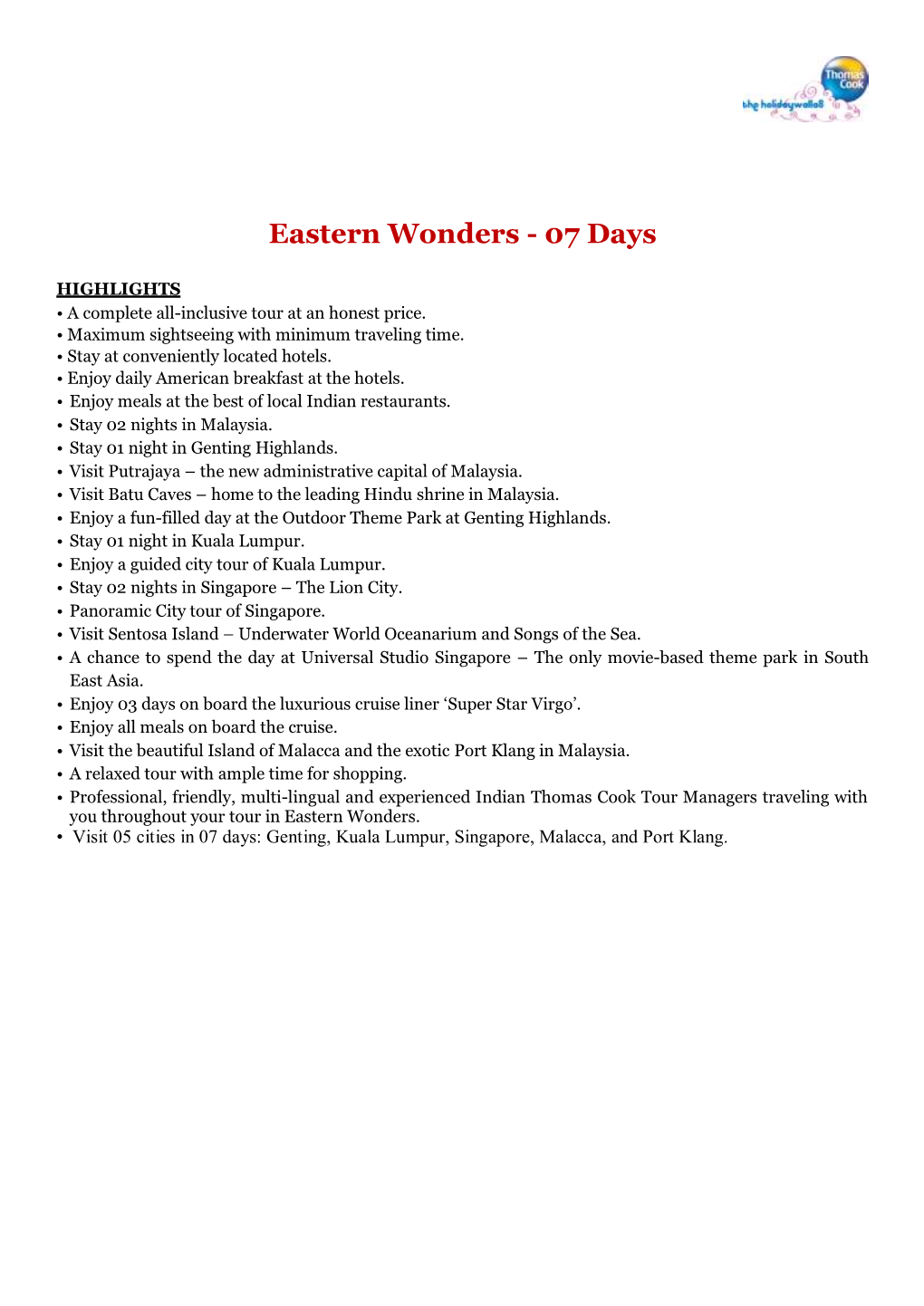 Eastern Wonders - 07 Days