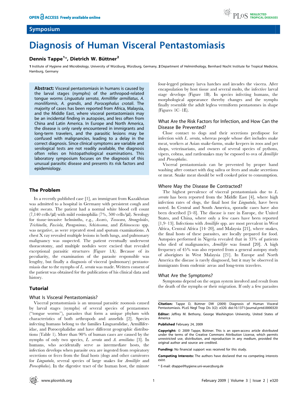 Diagnosis of Human Visceral Pentastomiasis