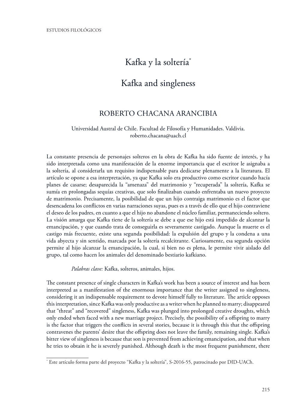 Kafka Y La Soltería* Kafka and Singleness