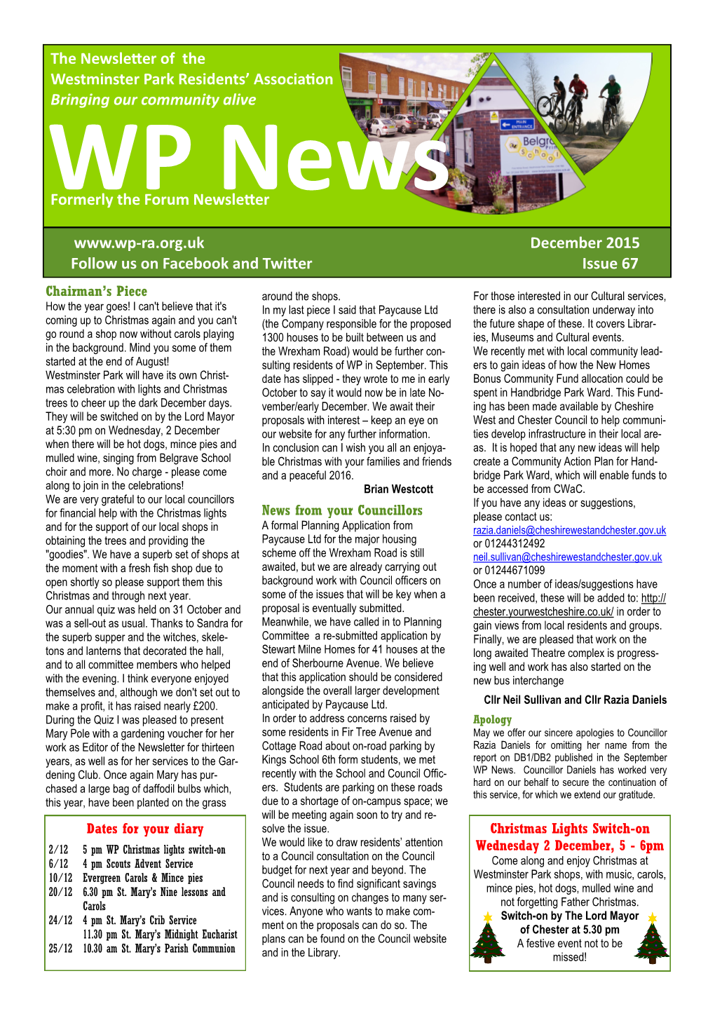 The Newsletter of the Westminster Park Residents' Association