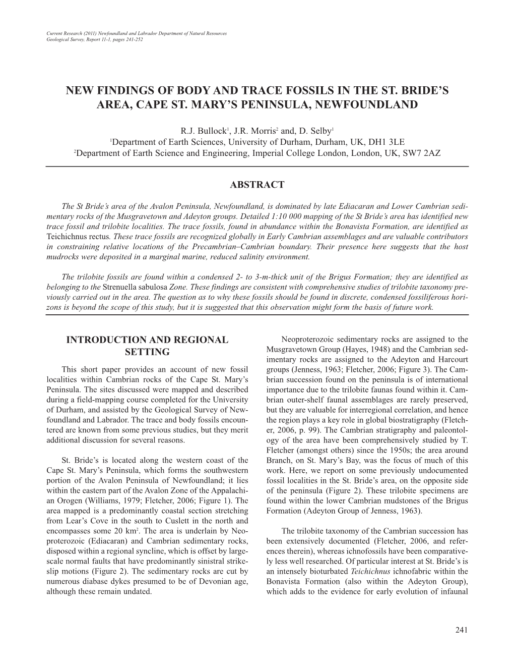 New Findings of Body and Trace Fossils in the St. Bride's Area, Cape St. Mary's Peninsula, Newfoundland