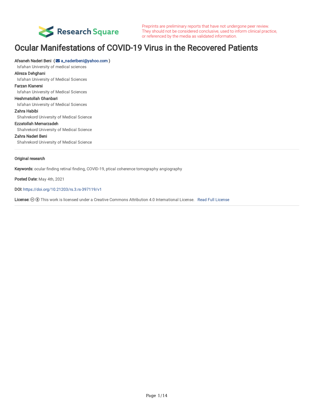 Ocular Manifestations of COVID-19 Virus in the Recovered Patients