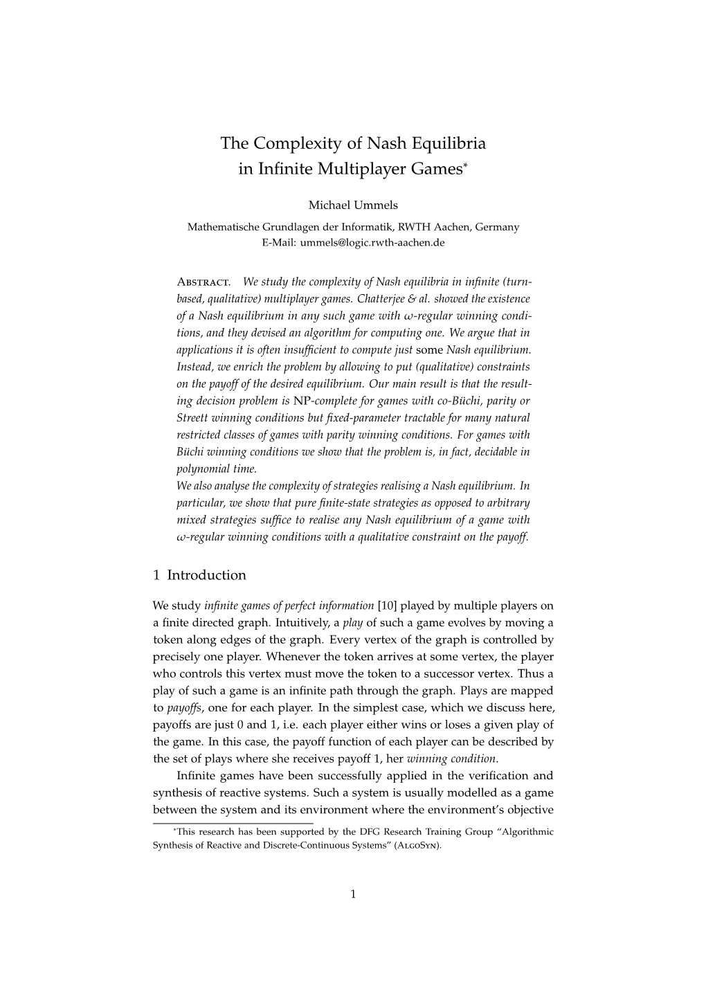 The Complexity of Nash Equilibria in Infinite Multiplayer Games*