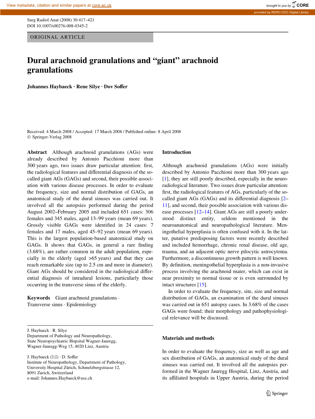 Arachnoid Granulations and “Giant” Arachnoid Granulations