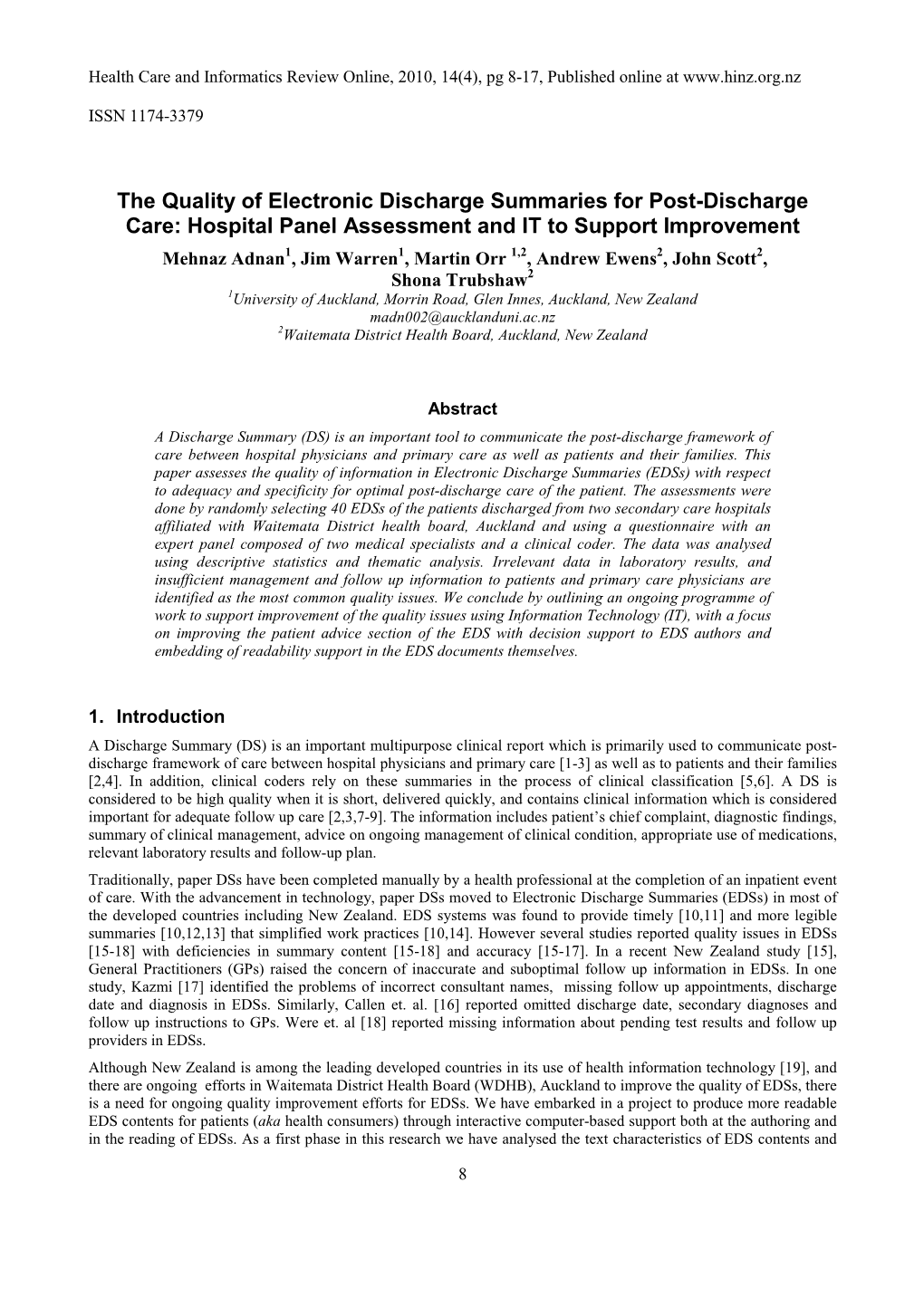 Hospital Panel Assessment and IT to Support Improvement