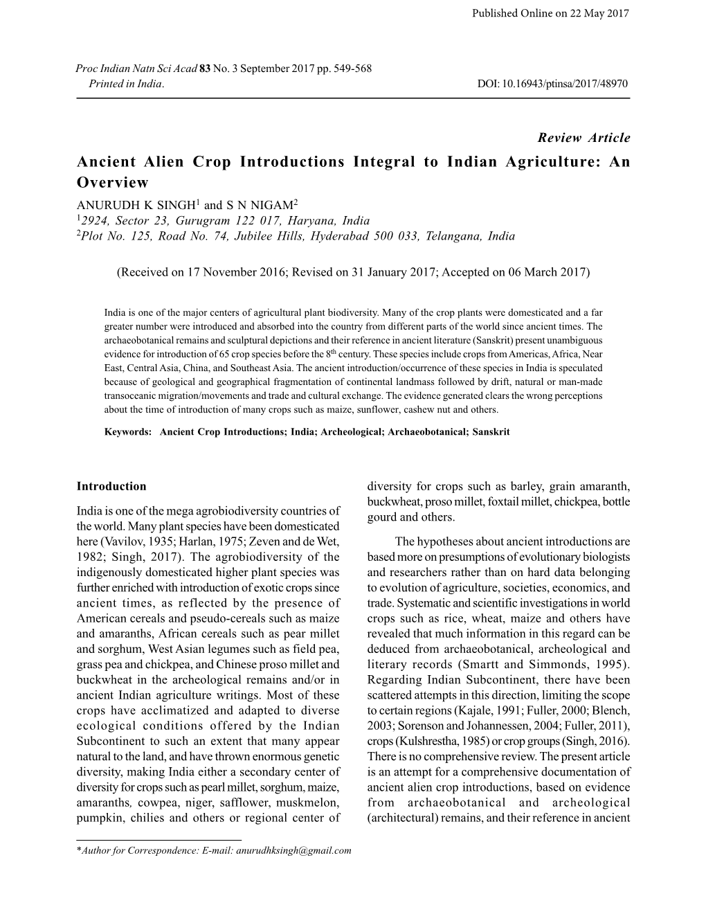 Ancient Alien Crop Introductions Integral to Indian Agriculture