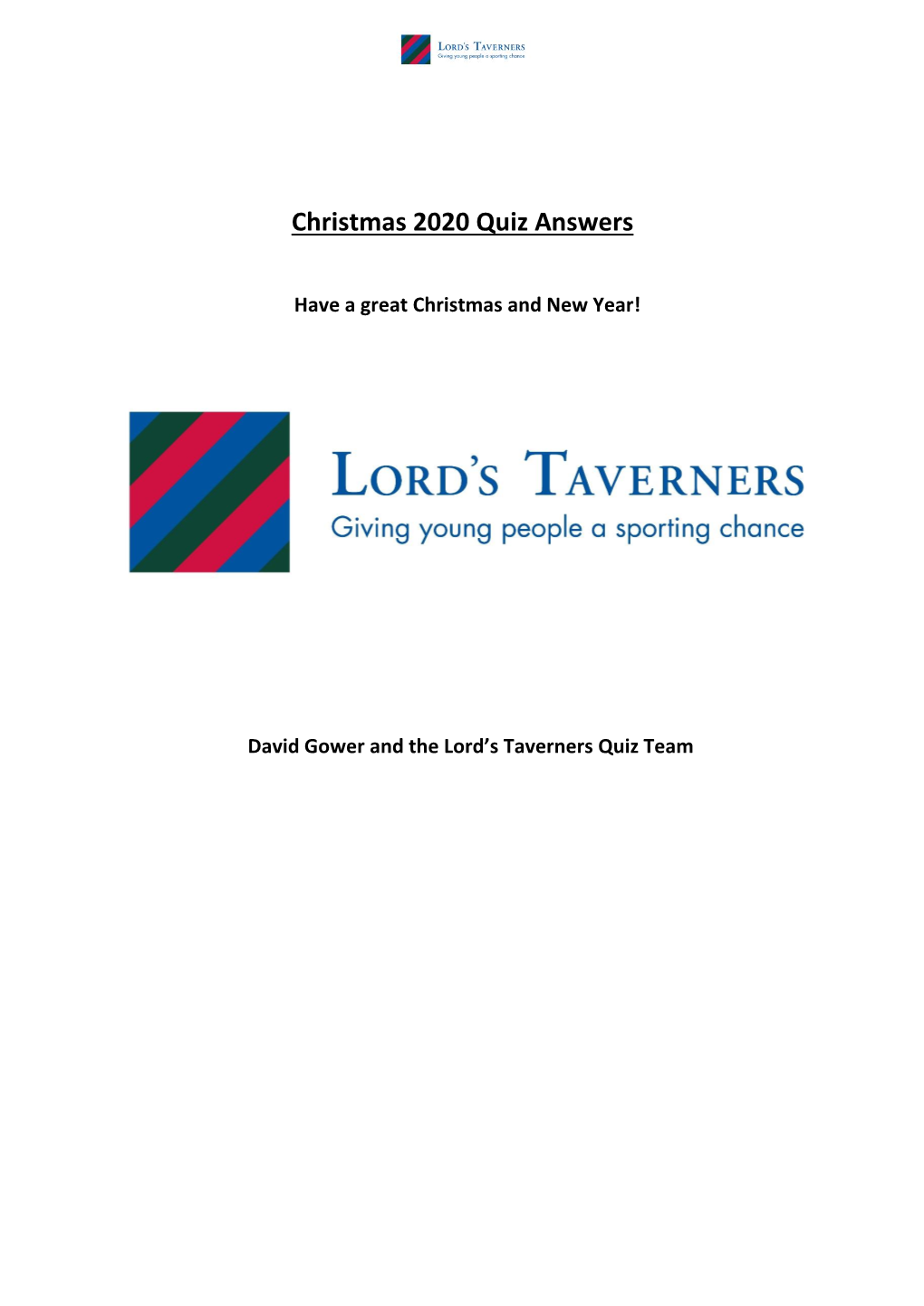 Christmas 2020 Quiz Answers