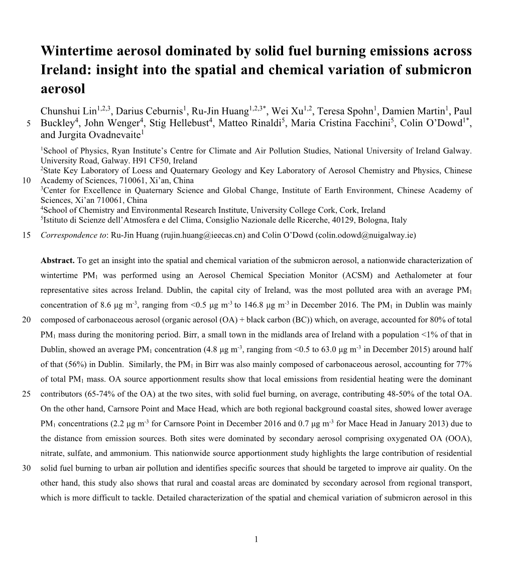 Wintertime Aerosol Dominated by Solid Fuel Burning Emissions Across Ireland