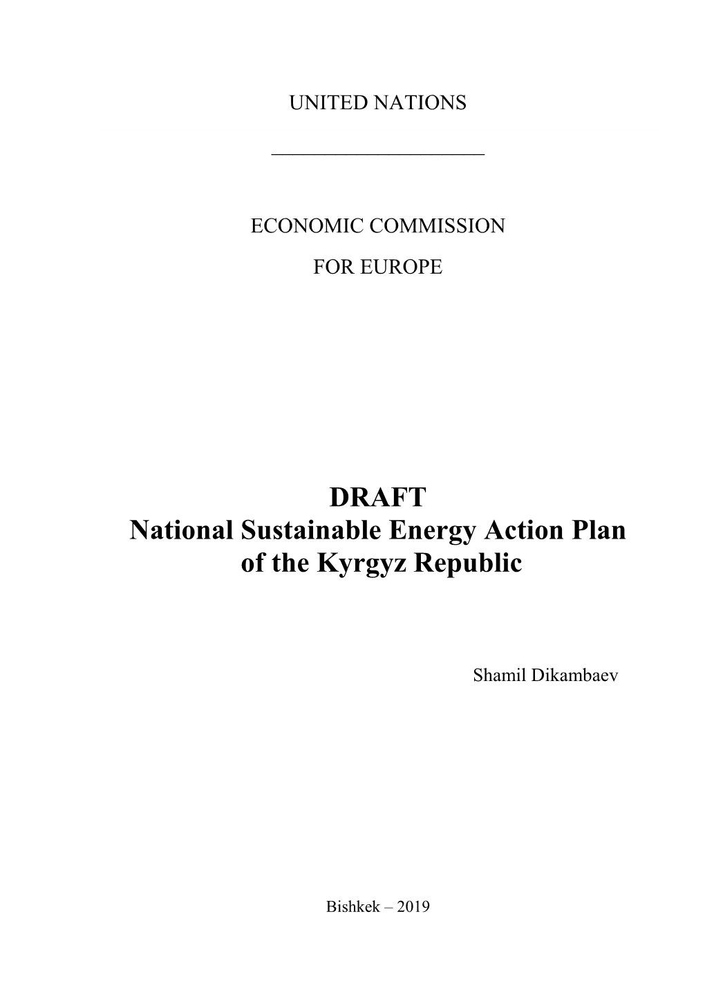 DRAFT National Sustainable Energy Action Plan of the Kyrgyz Republic