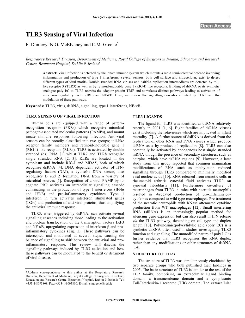 TLR3 Sensing of Viral Infection F