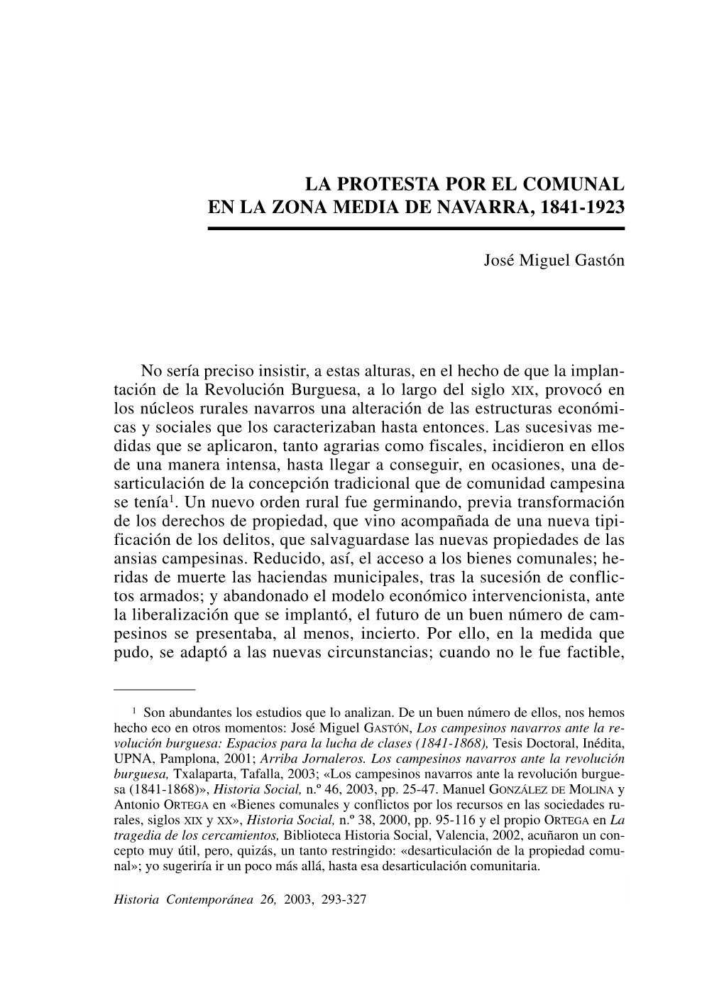 La Protesta Por El Comunal En La Zona Media De Navarra, 1841-1923