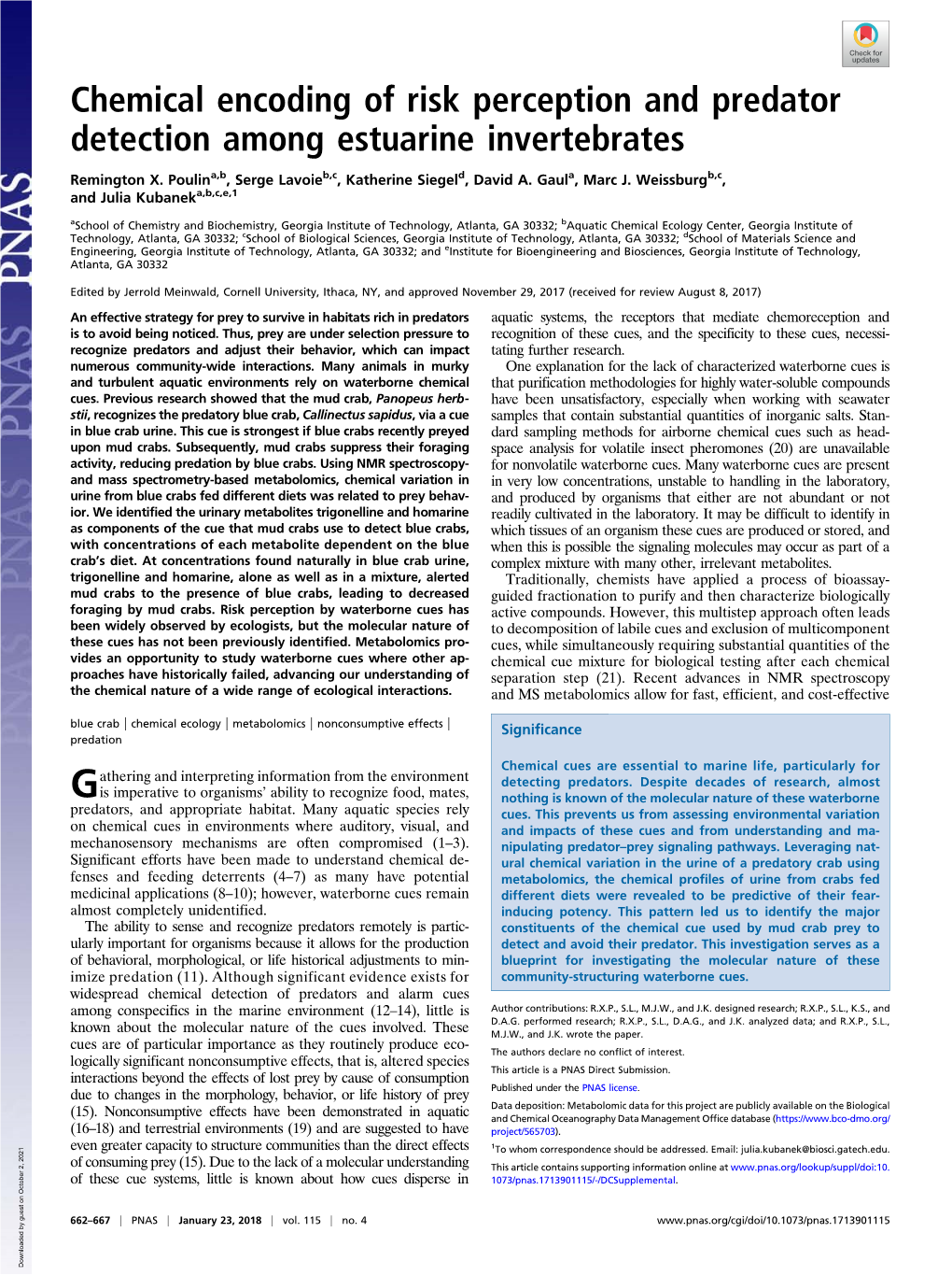 Chemical Encoding of Risk Perception and Predator Detection Among Estuarine Invertebrates