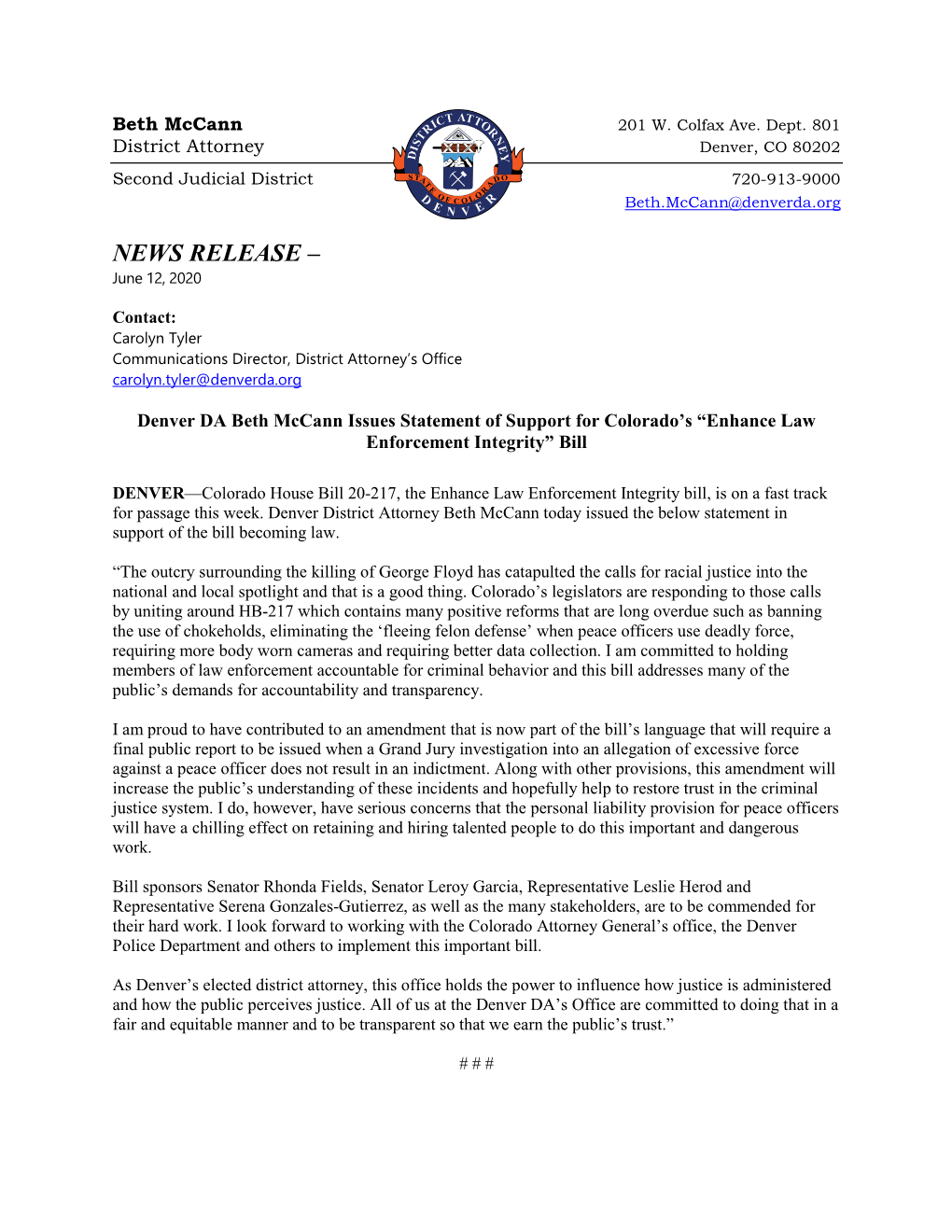 NEWS RELEASE – June 12, 2020