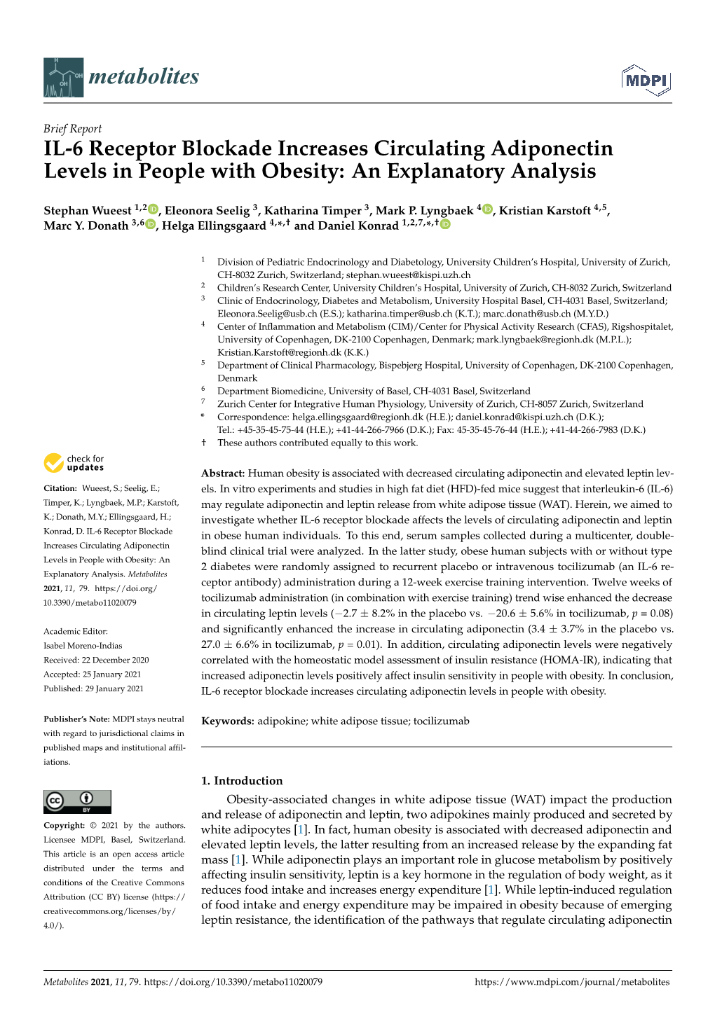 IL-6 Receptor Blockade Increases Circulating Adiponectin Levels in People with Obesity: an Explanatory Analysis