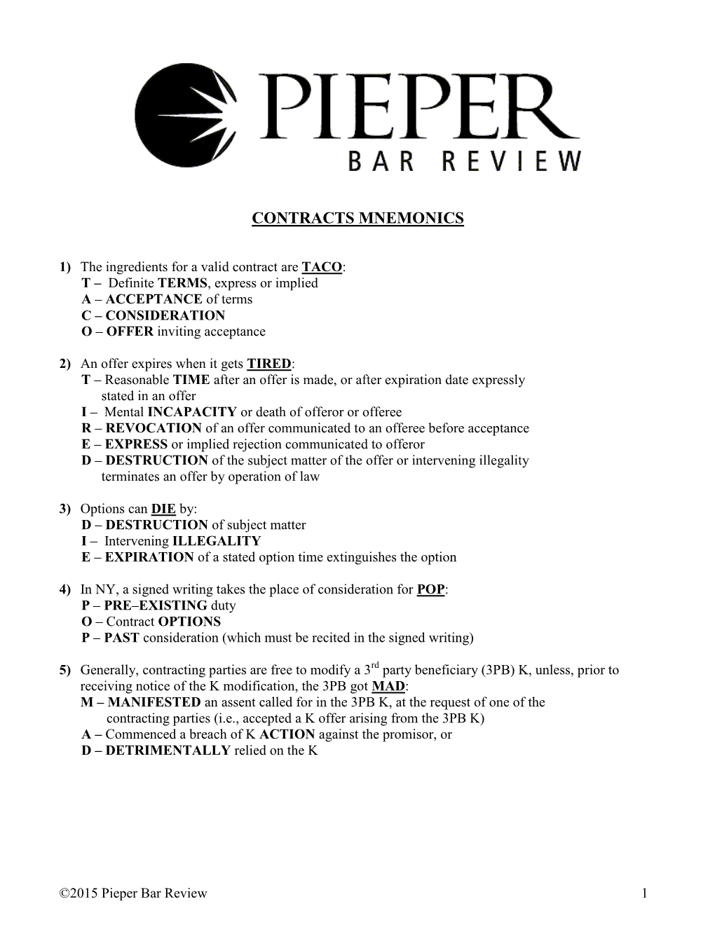 Contracts Mnemonics